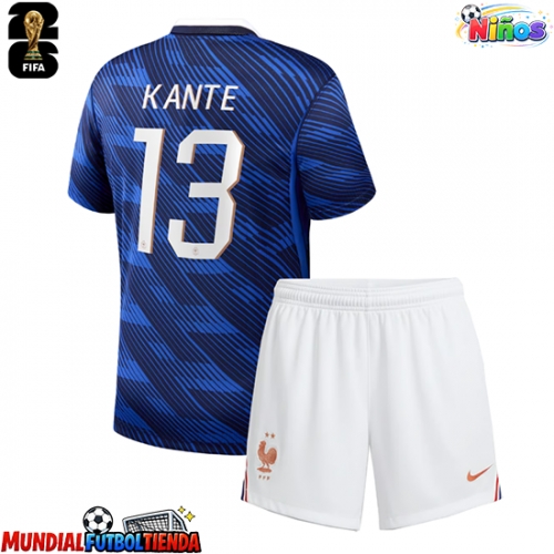Camiseta Francia Kante #13 Primera Equipación Replica Mundial 2026 para niños mangas cortas (+ Pantalones cortos)